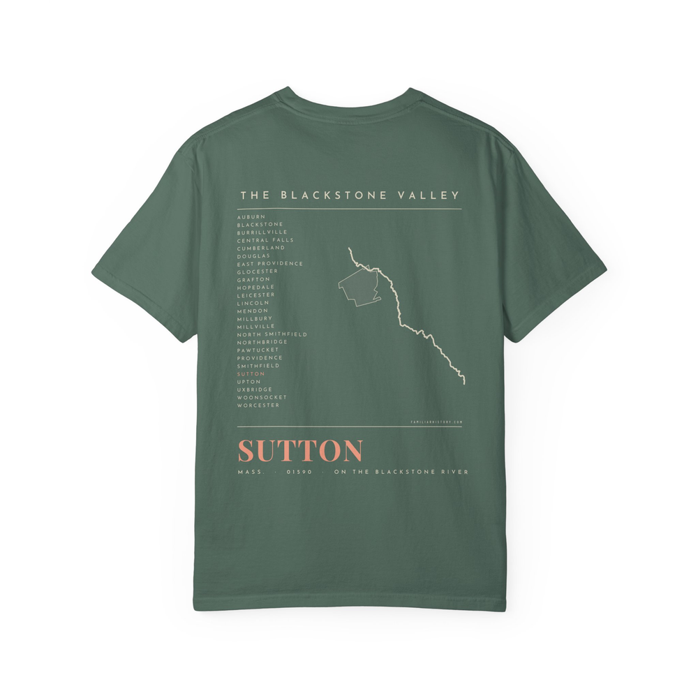 Sutton River Map Tee in Blue Spruce, back