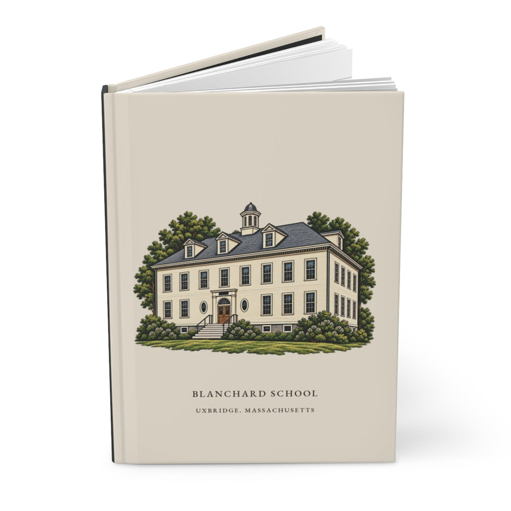 Uxbridge Blanchard School journal mockup showing the illustrated cover