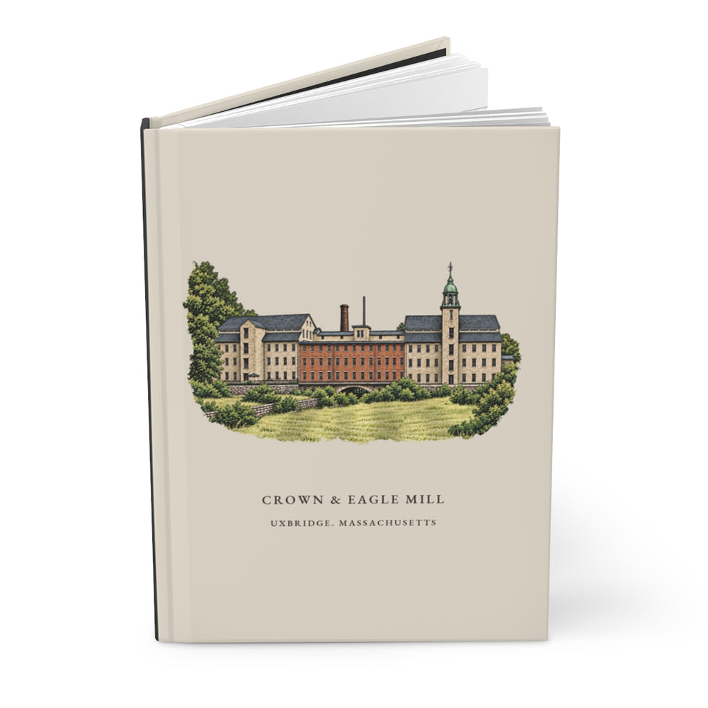 Uxbridge Crown & Eagle Mill journal mockup showing the illustrated cover