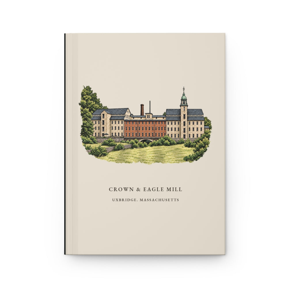 Uxbridge Crown & Eagle Mill journal mockup showing the illustrated cover