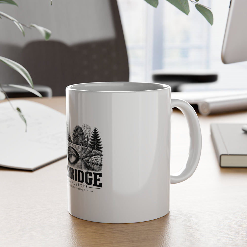 Uxbridge Rice City Pond Bridge 11 oz Ceramic Mug shown in a lifestyle setting