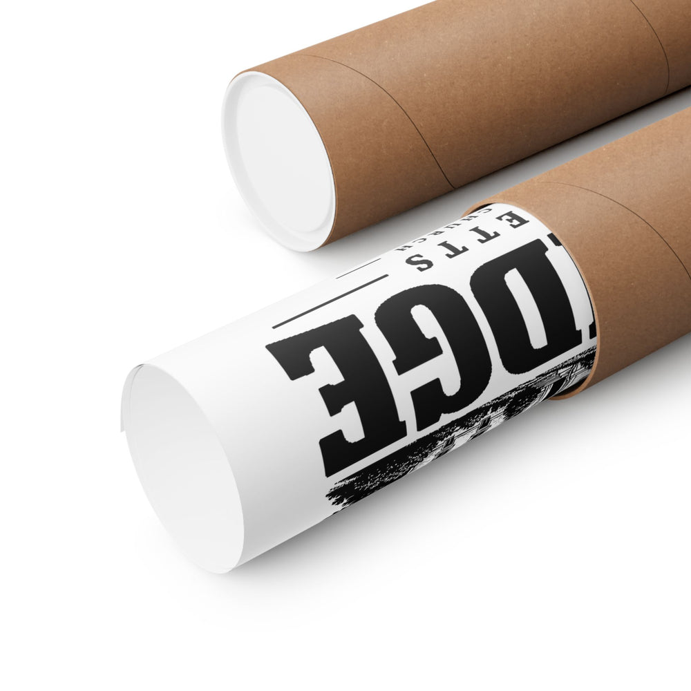 Uxbridge Unitarian Church Matte Heritage Poster, close-up of the rolled matte print