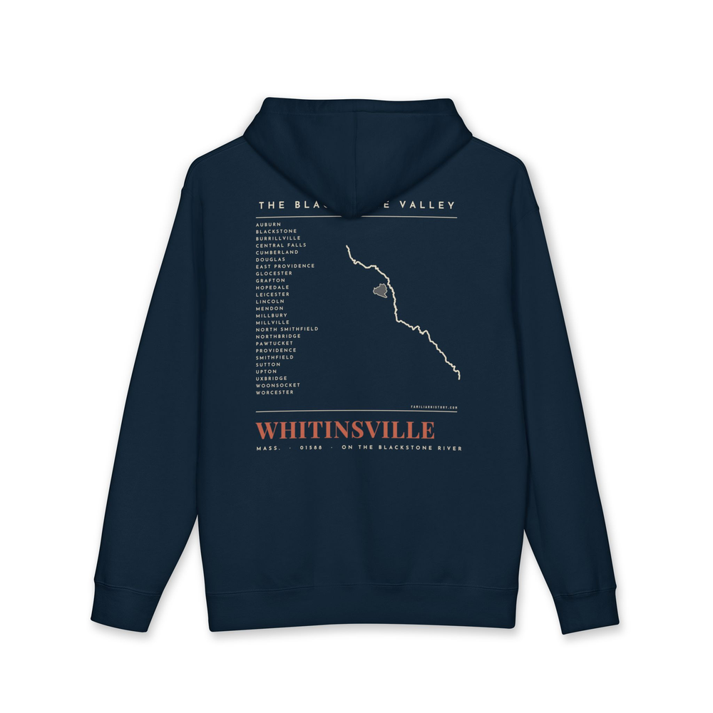 Whitinsville River Map Hoodie in Navy, back