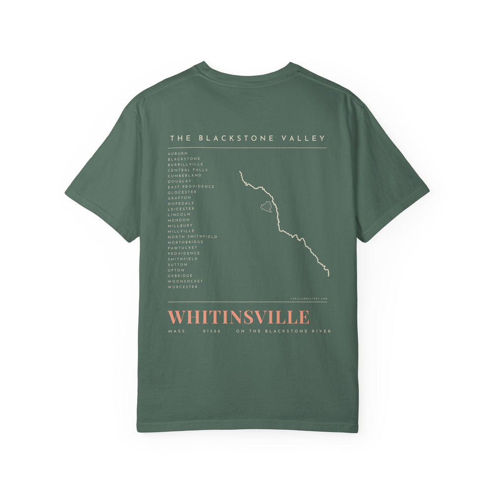 Whitinsville River Map Tee in Blue Spruce, back