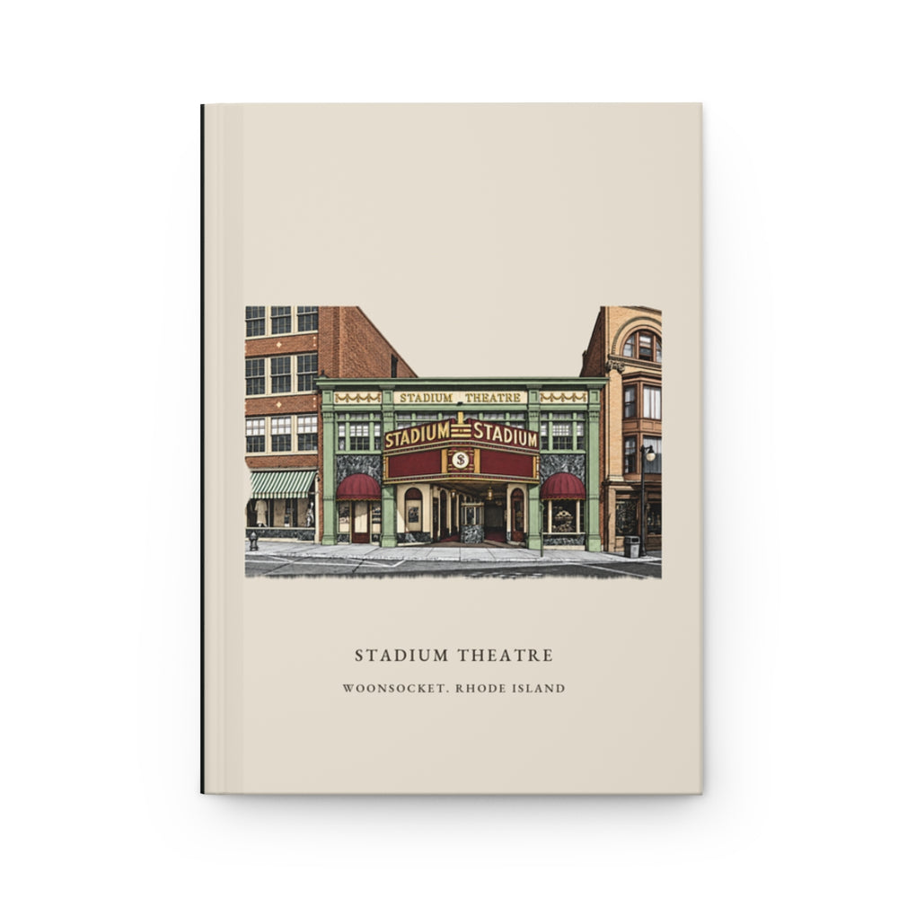 Woonsocket Stadium Theatre journal mockup showing the illustrated cover