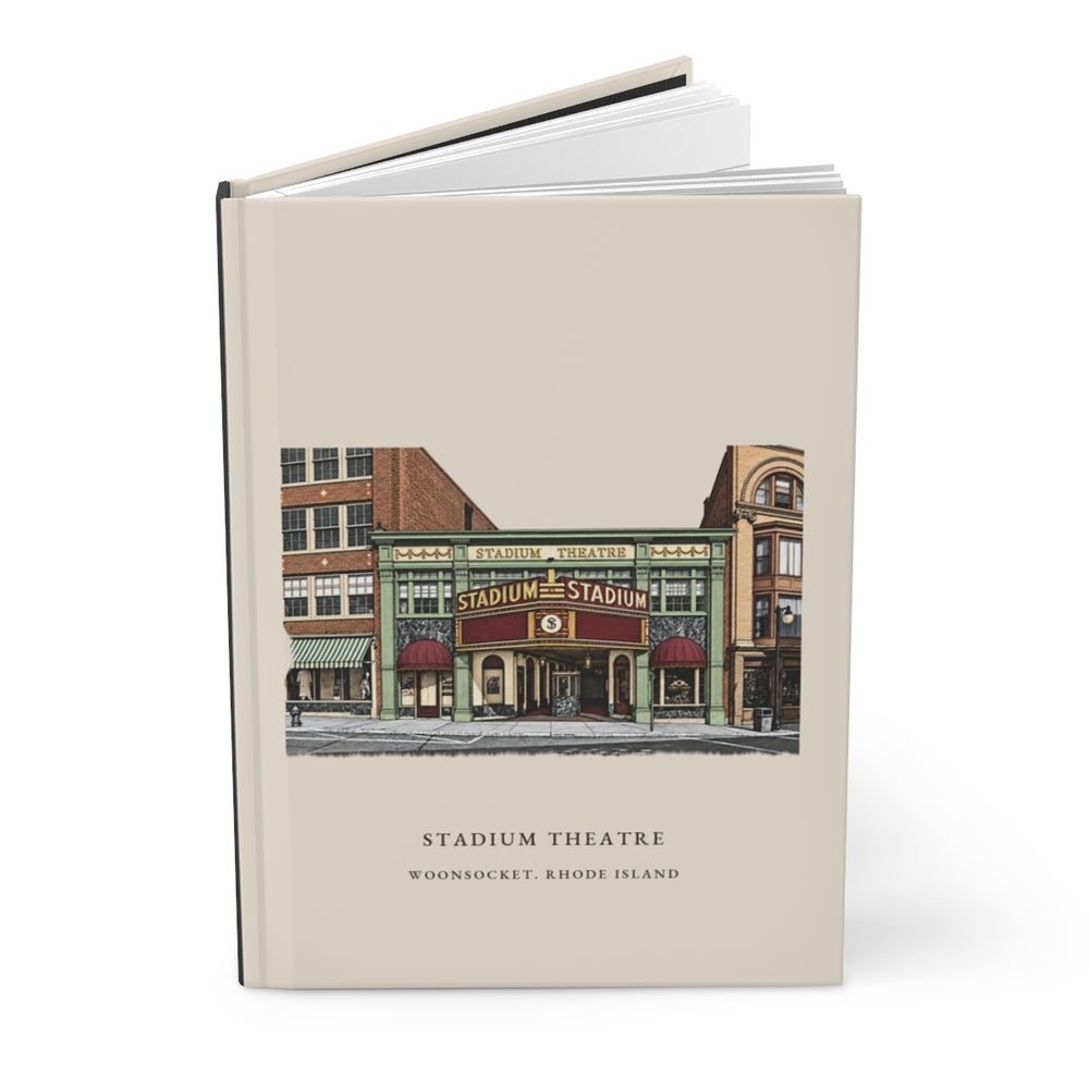 Woonsocket Stadium Theatre journal mockup showing the illustrated cover