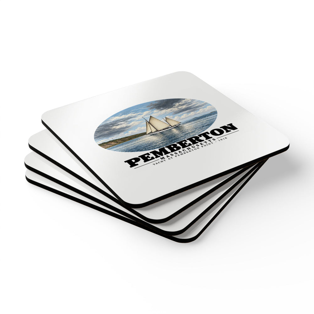 Yacht, Pemberton Hull Cork Back Coaster Set - Boston Harbor