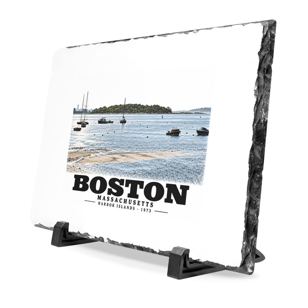 Boston Harbor Islands from Morrissey Boulevard - Toward Thompsons Island 7 × 11 in Slate Desk Plaque - Boston Harbor
