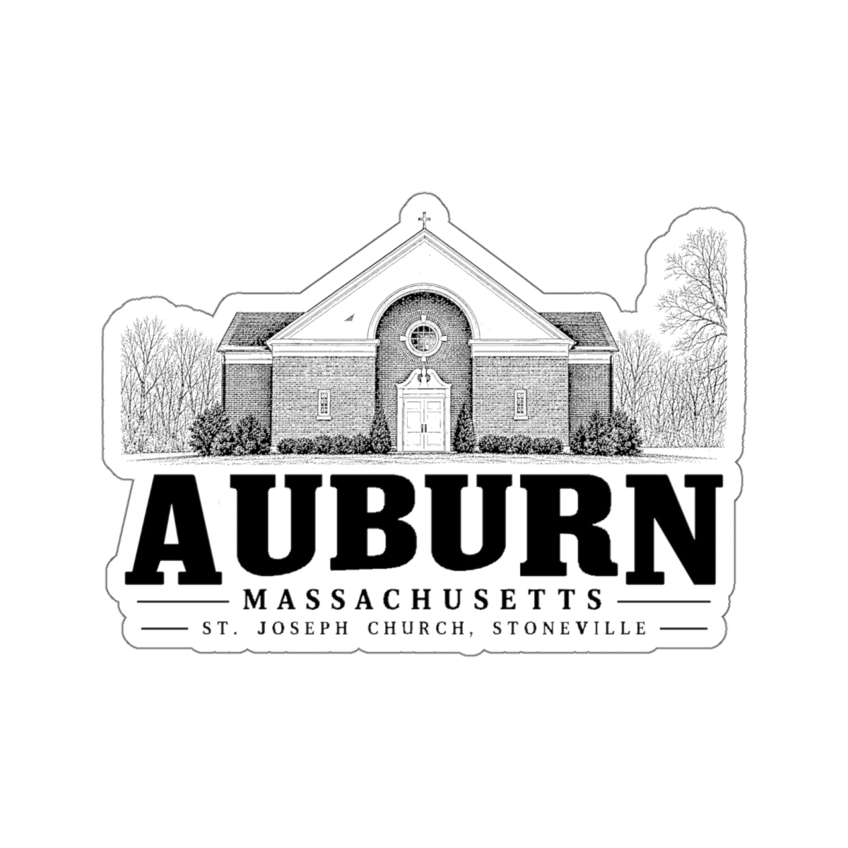 Auburn St. Joseph Church, Stoneville 4 in Die-Cut Sticker in White — front view