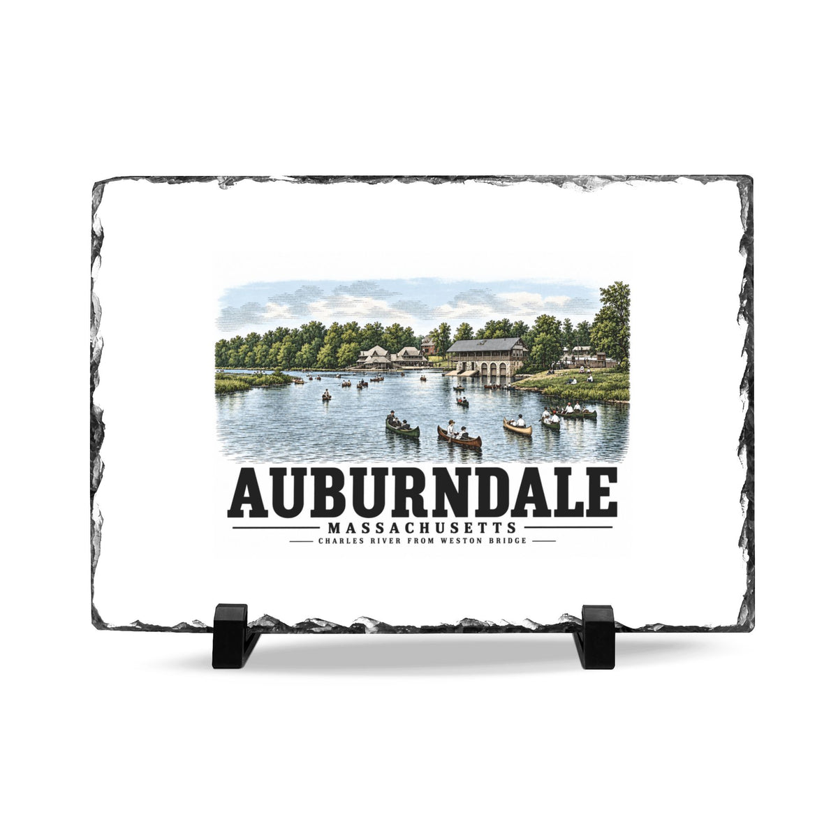The Charles River from Weston Bridge, Auburndale, Mass. 7 × 11 in Slate Desk Plaque - Charles River