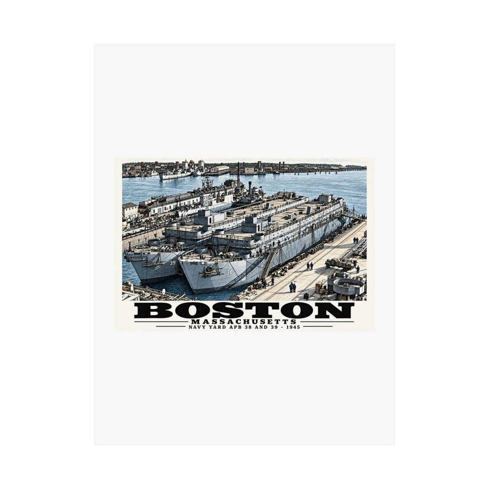 Illustrated APB-38 and APB-39 at Boston Navy Yard in Charlestown on unframed matte poster