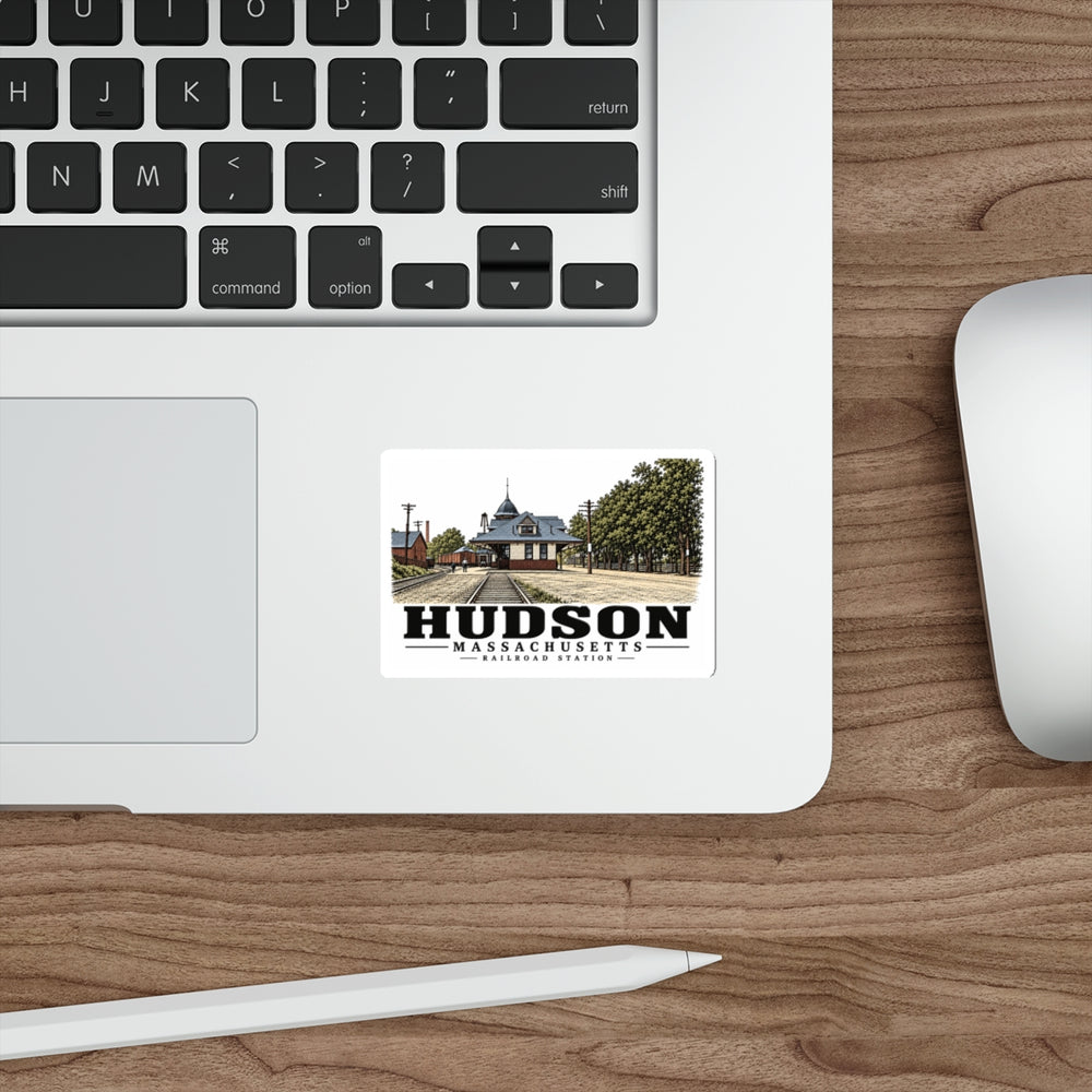 Illustrated Railroad Station in Hudson on die-cut sticker