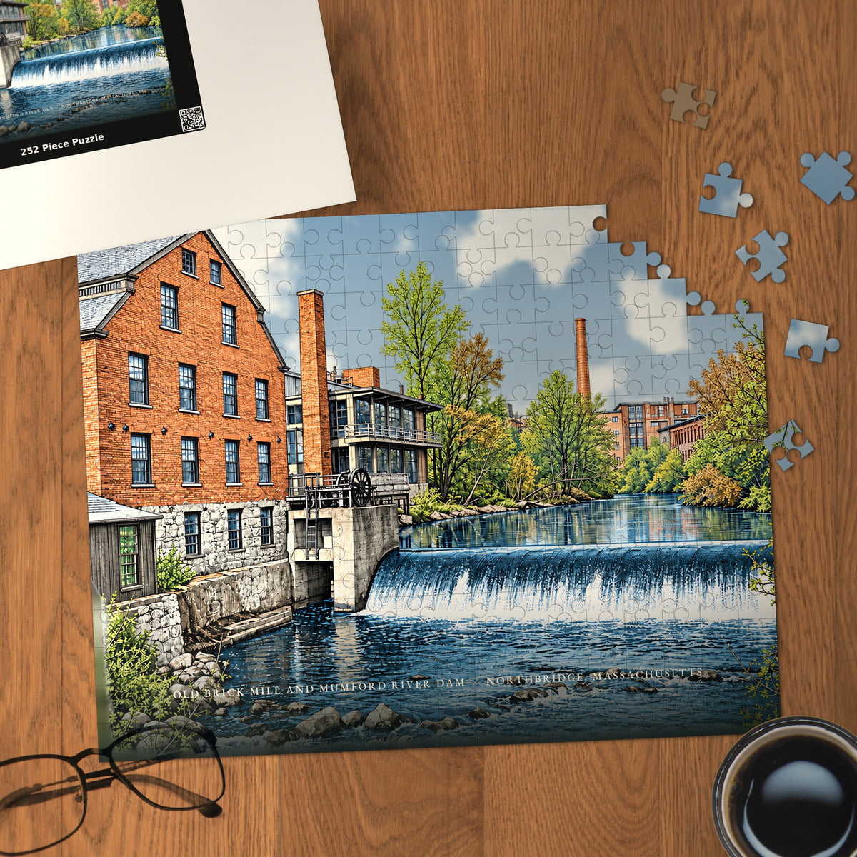 Northbridge Old Brick Mill and Mumford River Dam 252-Piece Jigsaw Puzzle