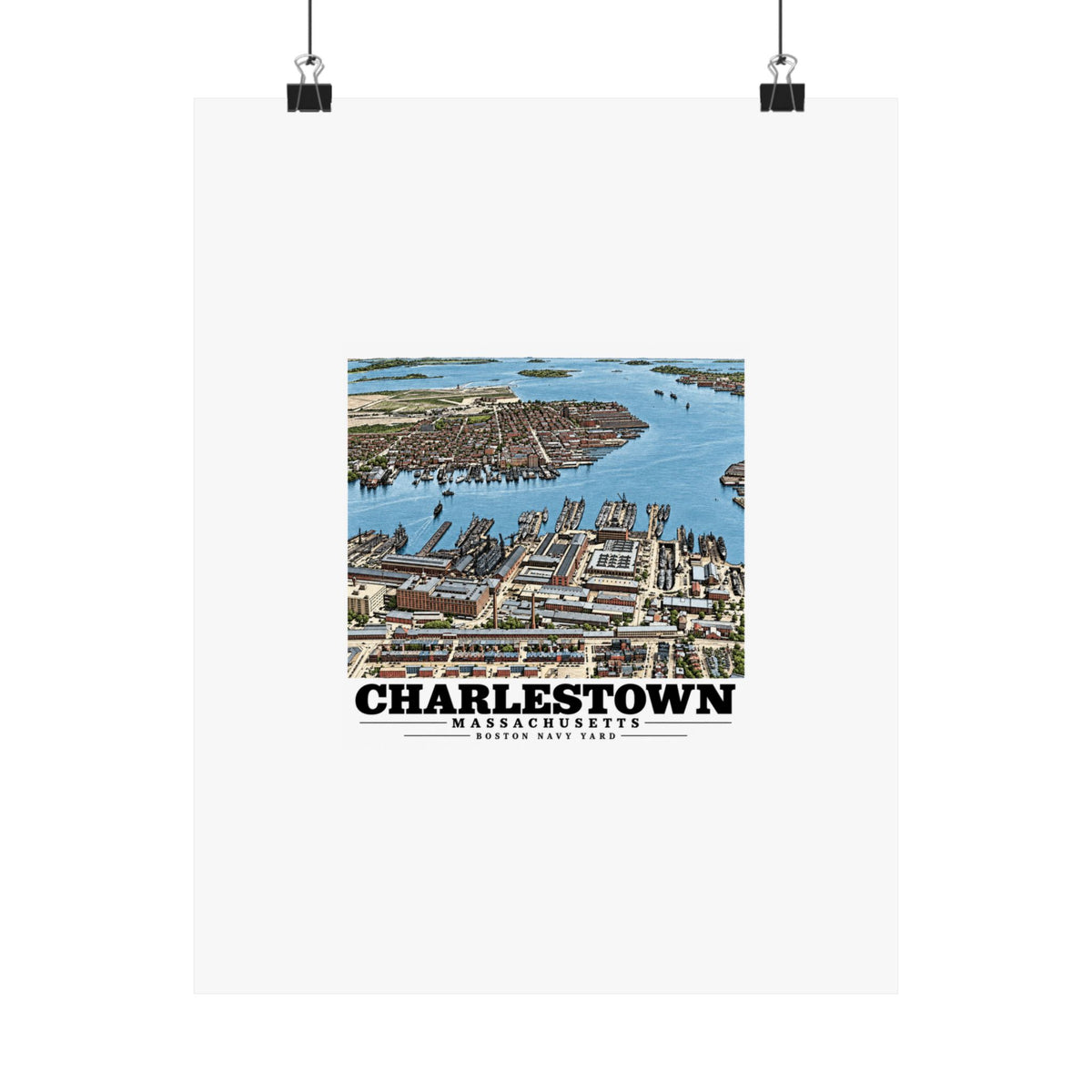 Illustrated Charlestown Navy Yard from the Harbor in Charlestown on unframed matte poster