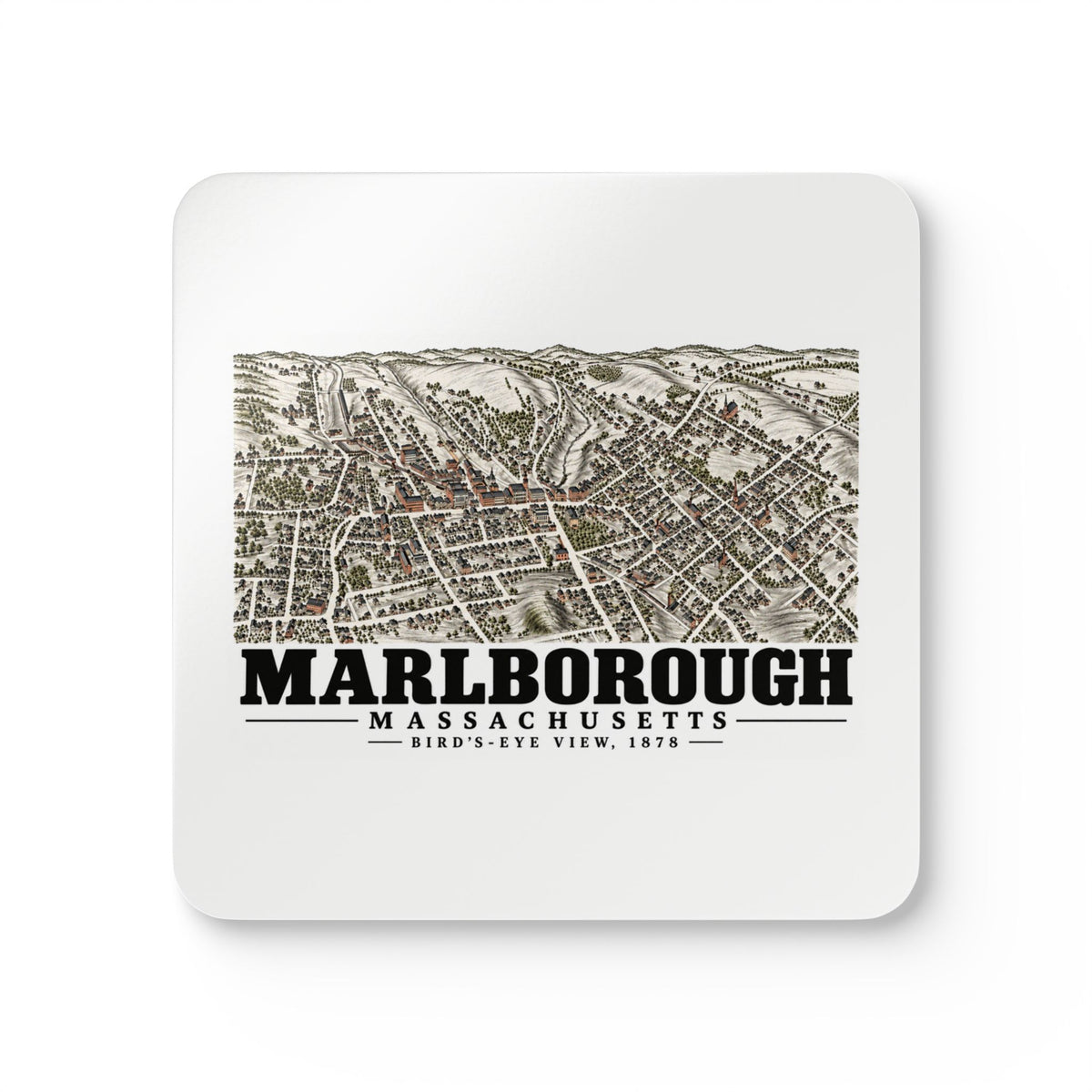 Illustrated Bird'S-Eye View, 1878 in Marlborough on corkwood coaster set