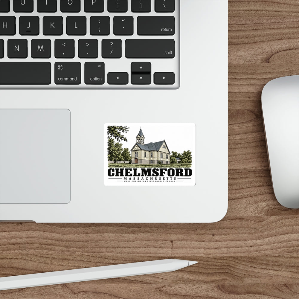 Illustrated West Chelmsford Methodist Church in Chelmsford on die-cut sticker