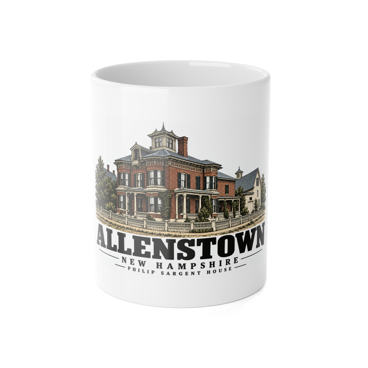 Allenstown Philip Sargent brick residence 11 oz White Ceramic Mug - Merrimack Valley Goods
