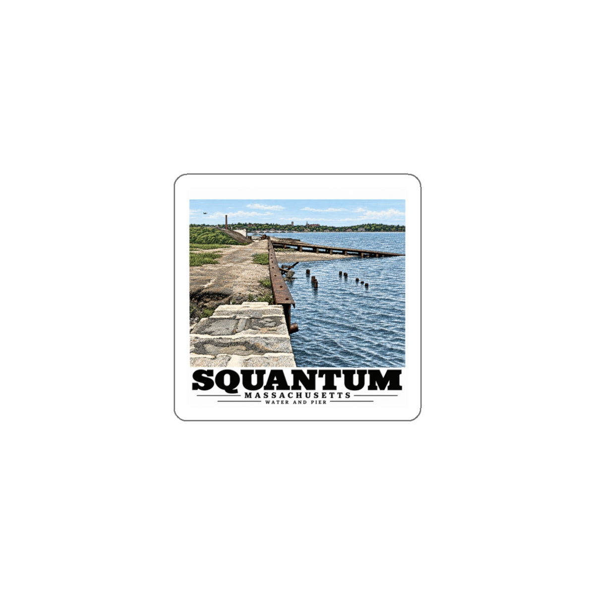 Water and pier 4 in White Die-Cut Sticker - Boston Harbor
