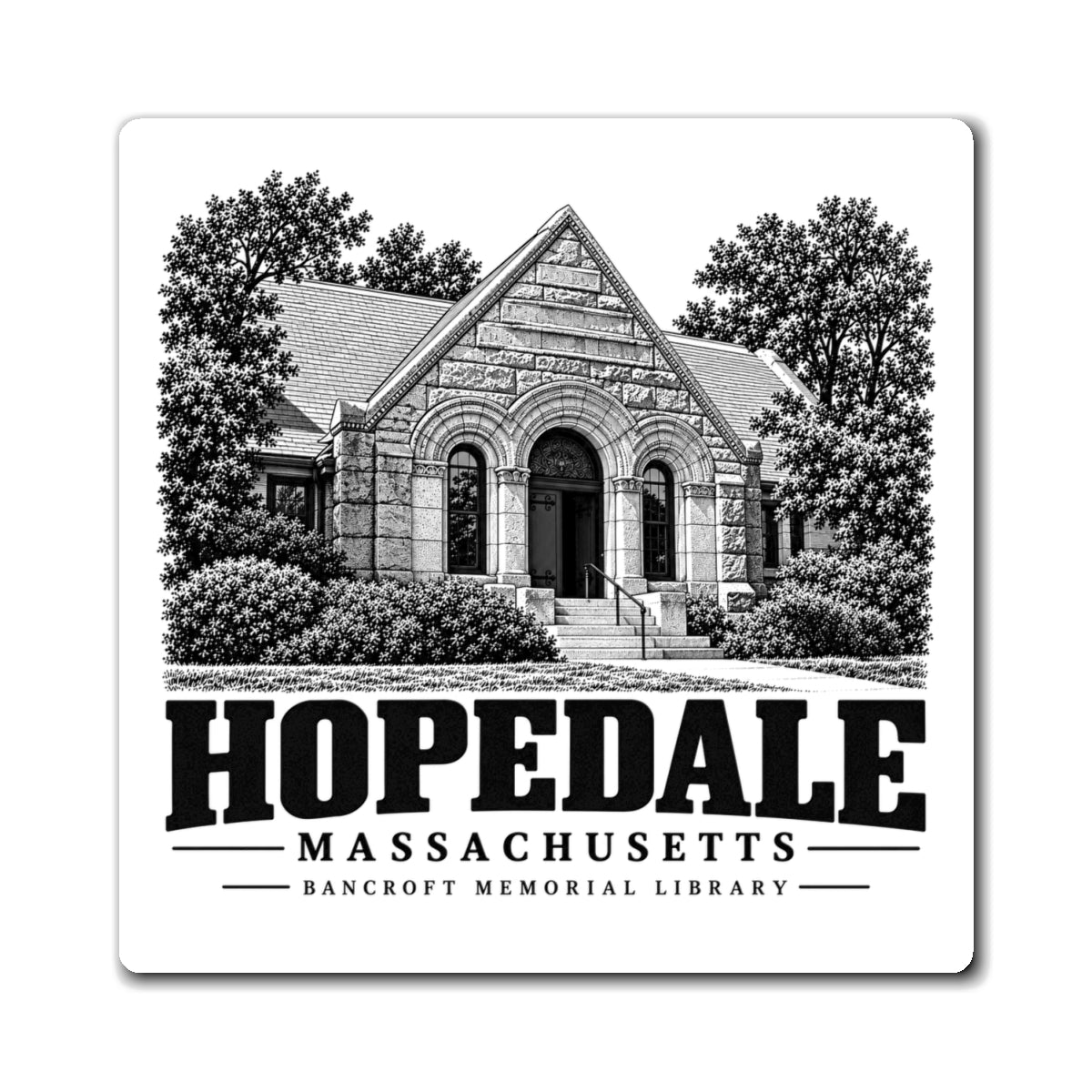 Hopedale Bancroft Memorial Library 4-inch magnet, front view