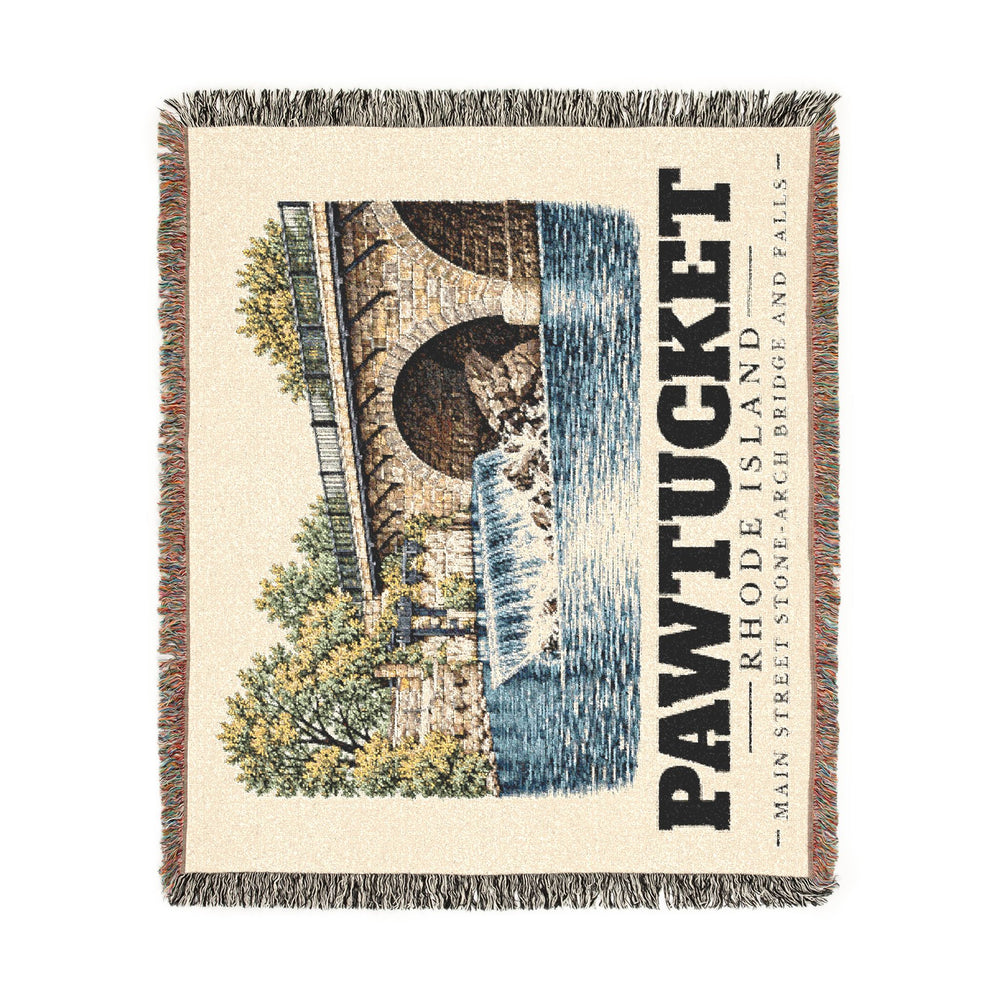 Main Street Stone-Arch Bridge and Falls — Pawtucket, Rhode Island woven blanket, product view 2