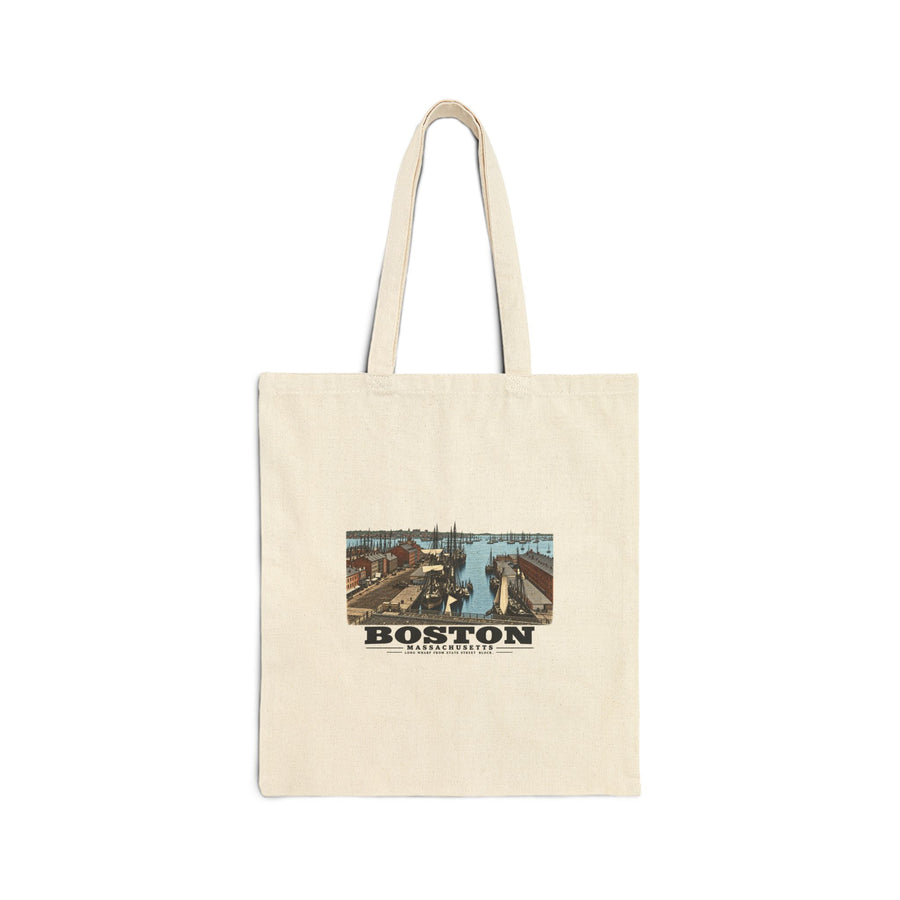 Long Wharf, from State St. block Natural Heavy Canvas Tote - Boston Harbor