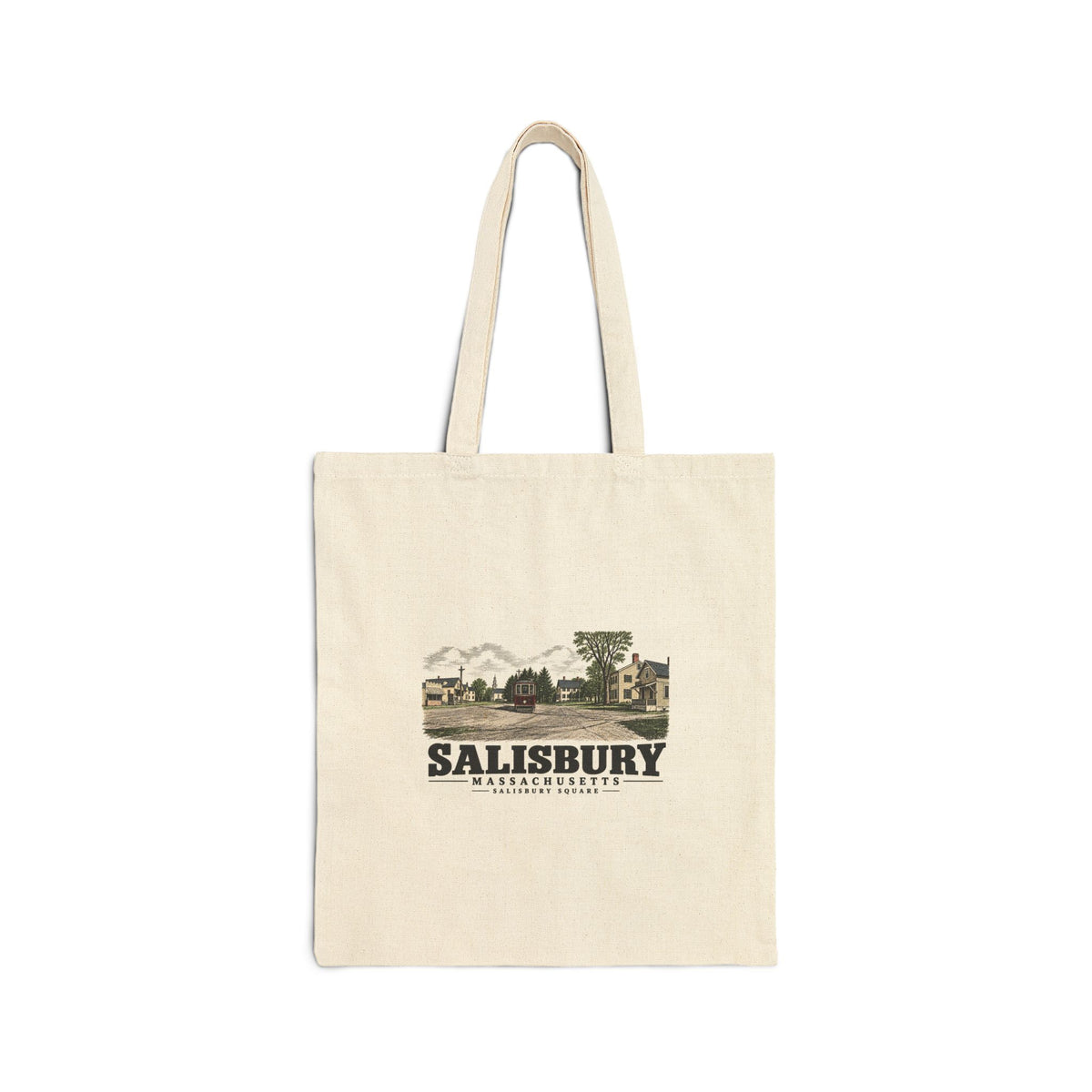 Salisbury Square with Exeter-signed streetcar Natural + Black Heavy Canvas Tote - Merrimack Valley Goods