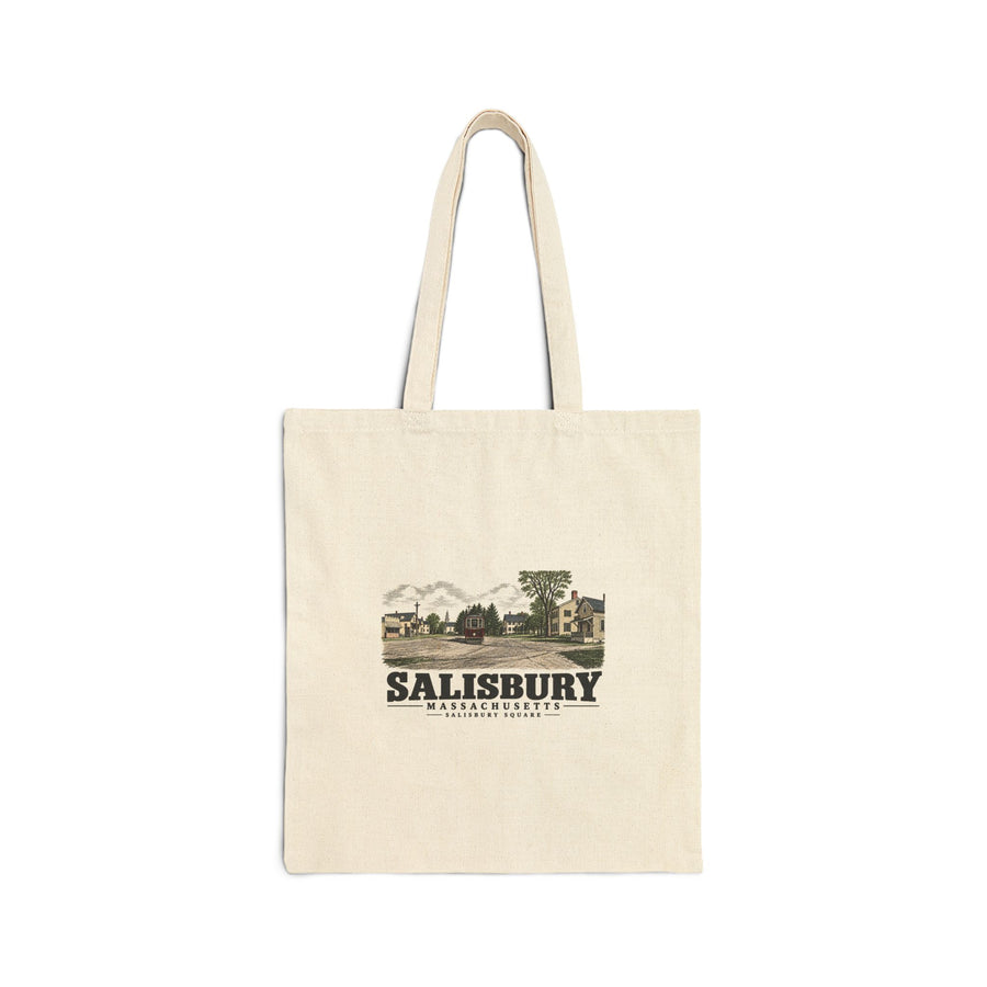 Salisbury Square with Exeter-signed streetcar Natural + Black Heavy Canvas Tote - Merrimack Valley Goods