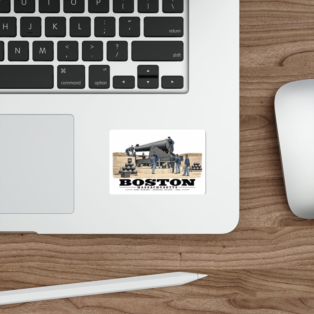 View of the 15 inch gun, Fort Warren, 1864 4 in White Die-Cut Sticker - Boston Harbor