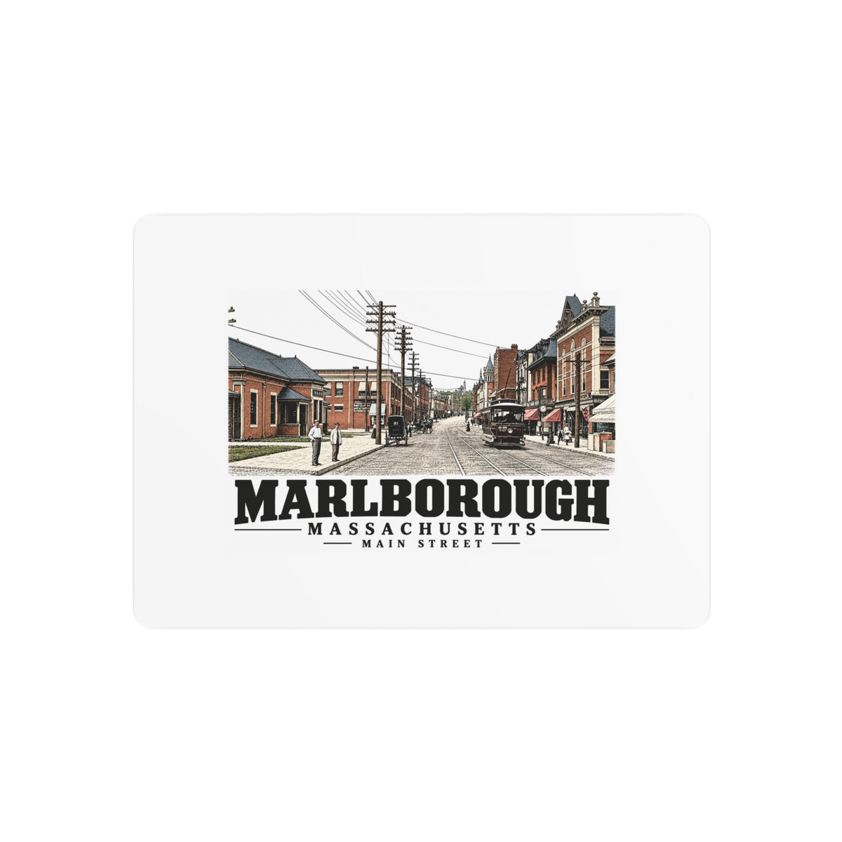 Illustrated Main Street in Marlborough on metal art sign