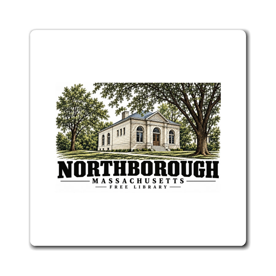 Illustrated Free Library in Northborough on square magnet