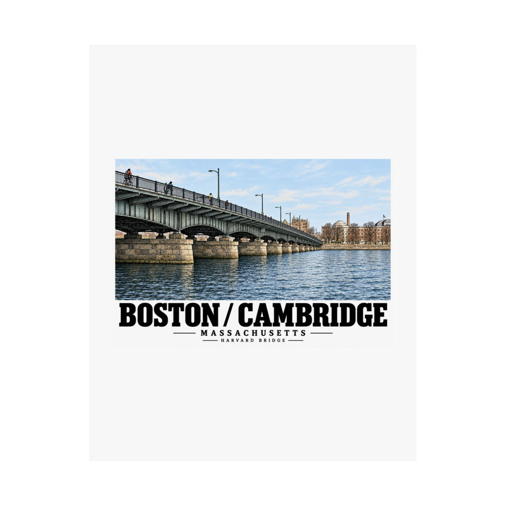 Flat poster front with Harvard Bridge artwork and Boston/Cambridge lettering