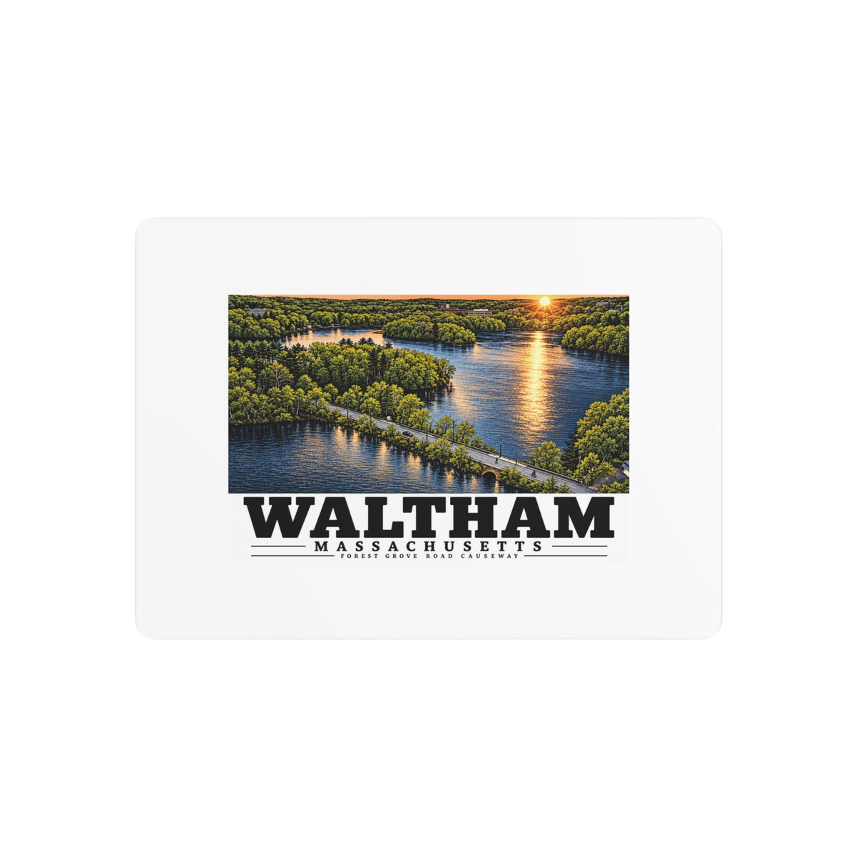 Front view of the metal art sign with Waltham Forest Grove Road Causeway artwork.