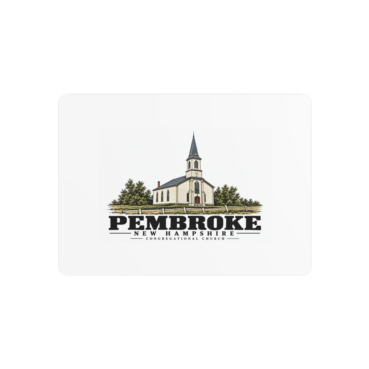 Front of Congregational Church metal wall art, with Pembroke, New Hampshire artwork and lettering.