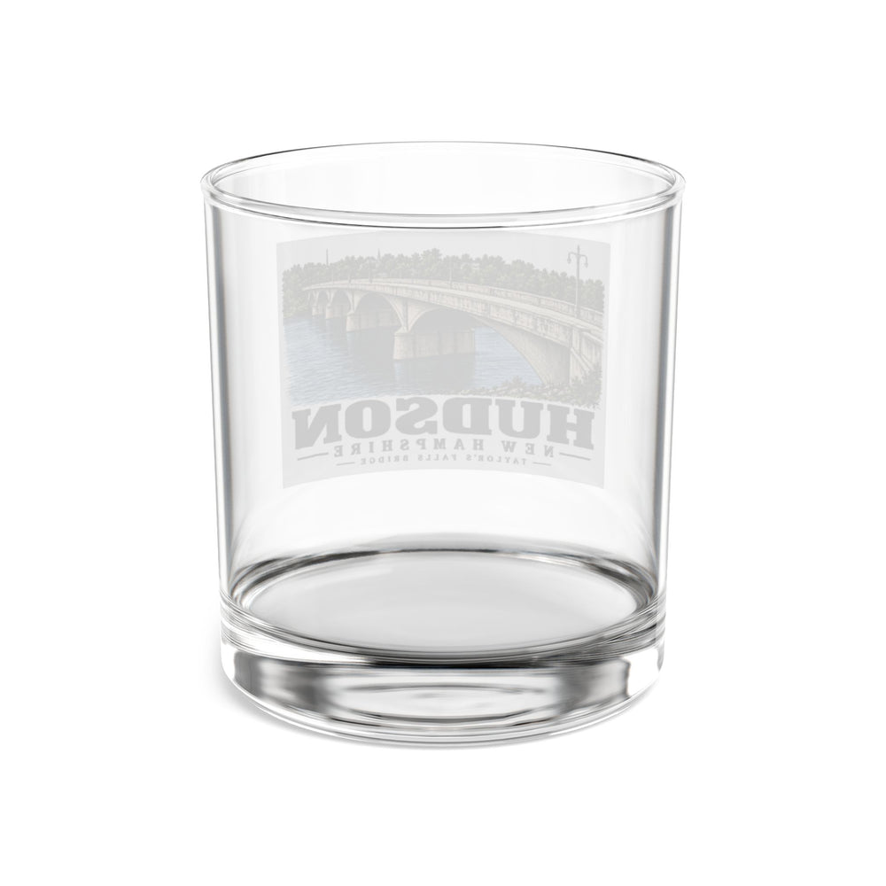 Taylor’s Falls concrete bridge, Hudson illustration on 10 oz rocks glass — rear view through clear glass