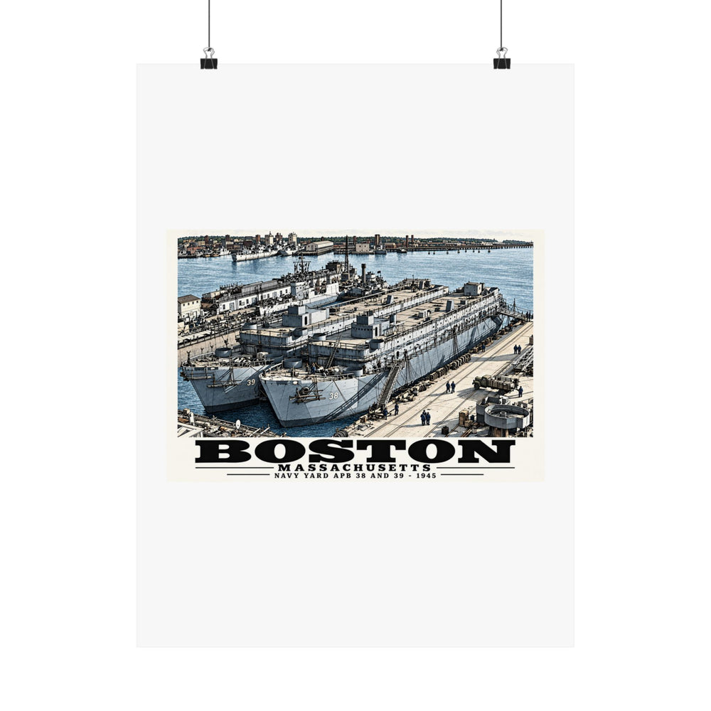 Illustrated APB-38 and APB-39 at Boston Navy Yard in Charlestown on unframed matte poster