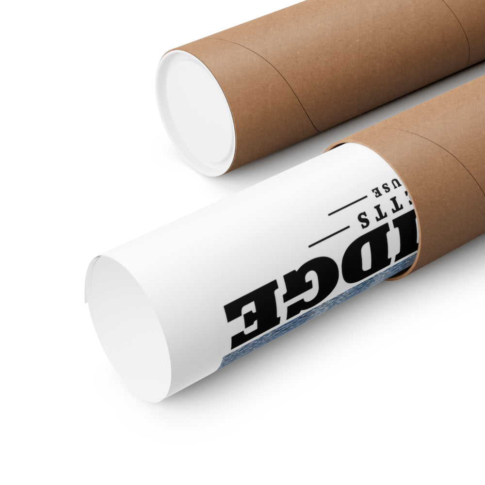 Rolled DeWolfe Boathouse matte poster with its lettering partly visible beside a cardboard shipping tube.