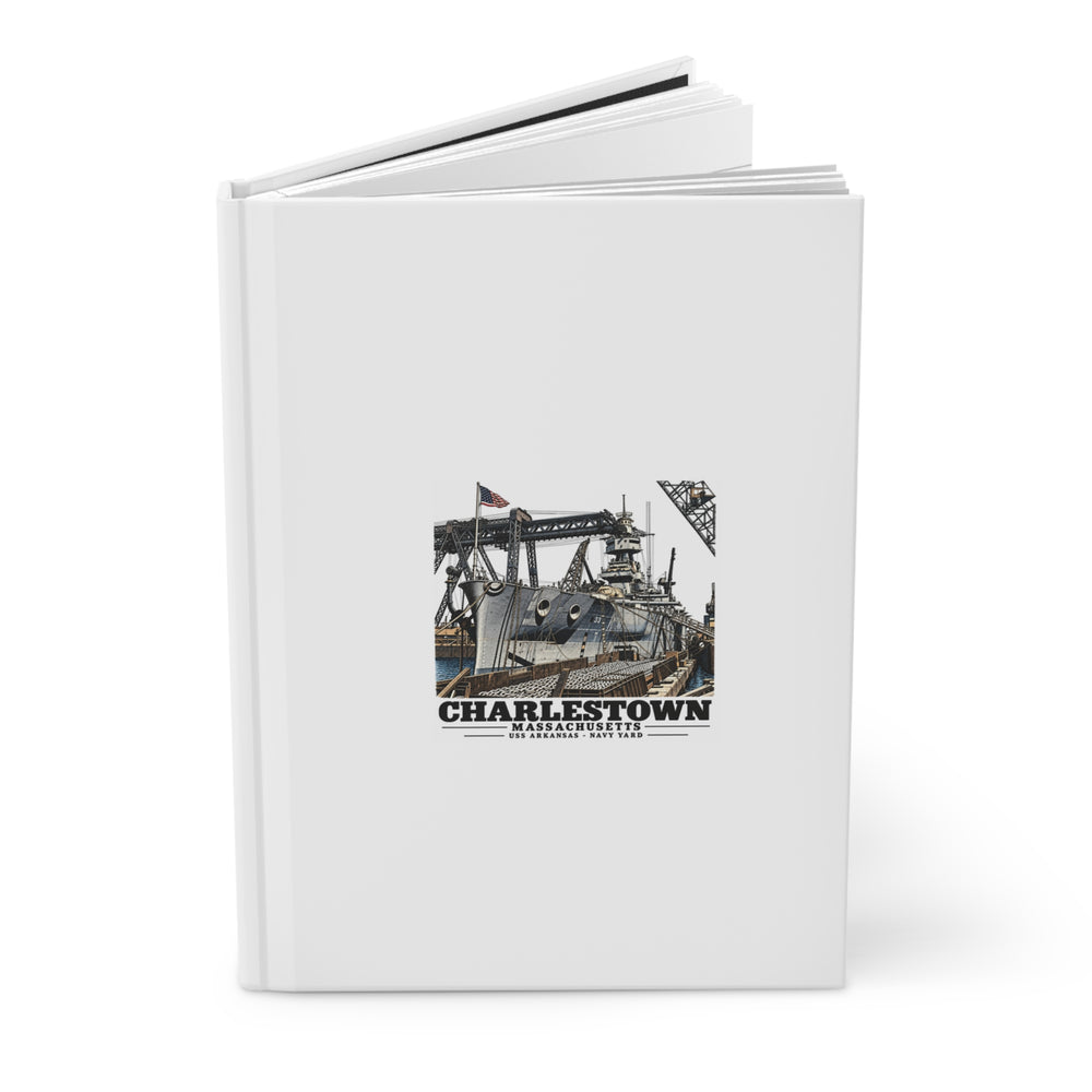 Illustrated USS Arkansas at Boston Navy Yard in Charlestown on matte hardcover journal