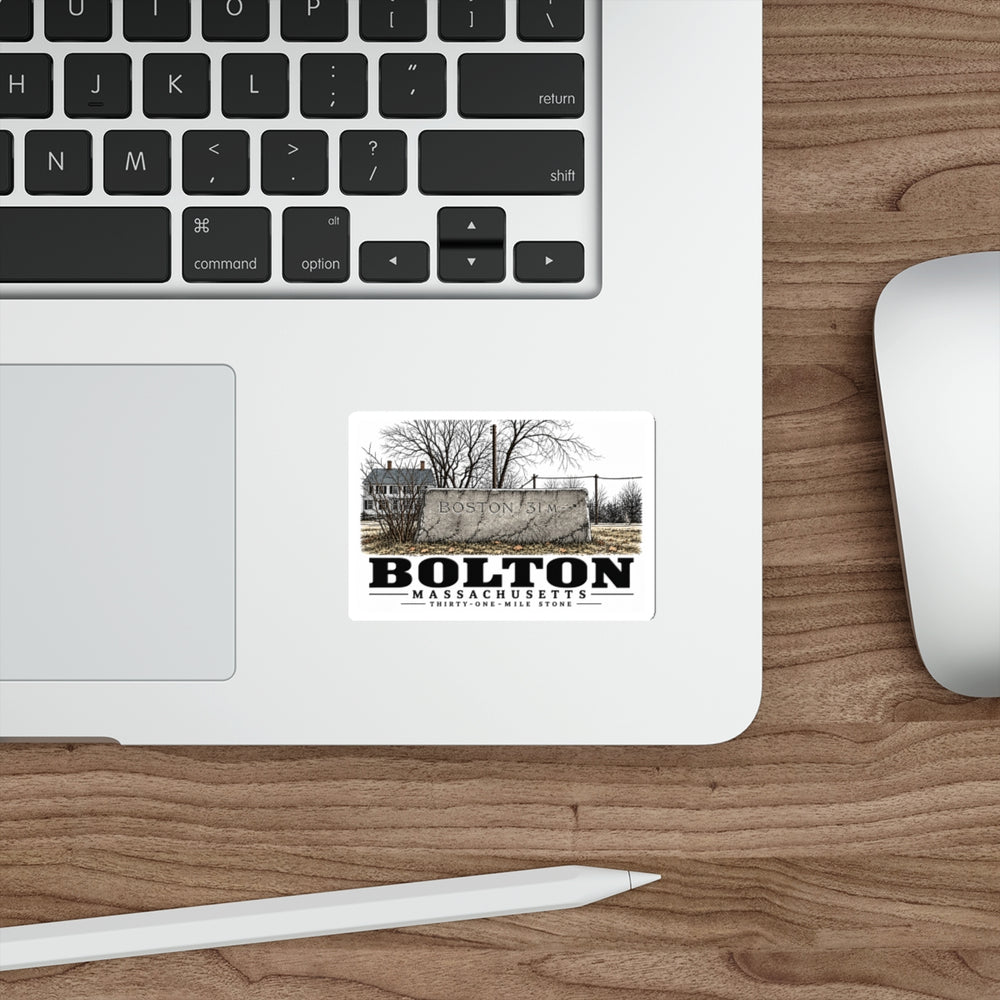 Illustrated Thirty-One-Mile Stone in Bolton on die-cut sticker