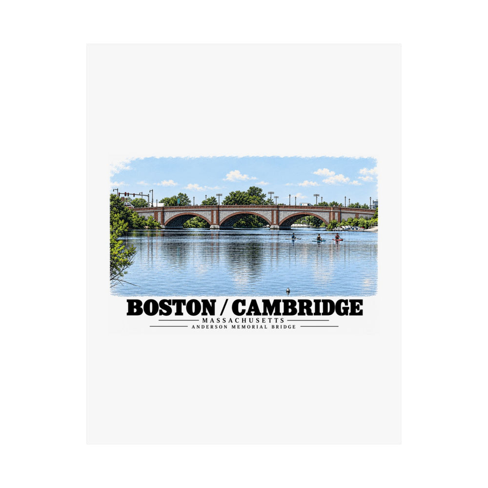 Flat Anderson Memorial Bridge and scullers poster with Boston/Cambridge lettering
