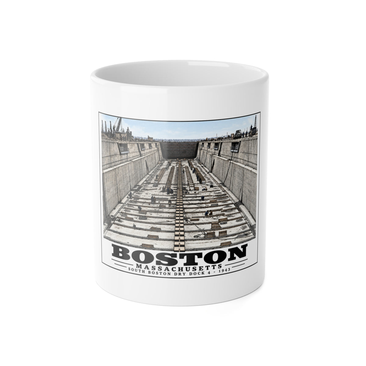 Dry dock #4 US Naval Dry dock, South Boston, completed June 1943 11 oz White Ceramic Mug - Boston Harbor