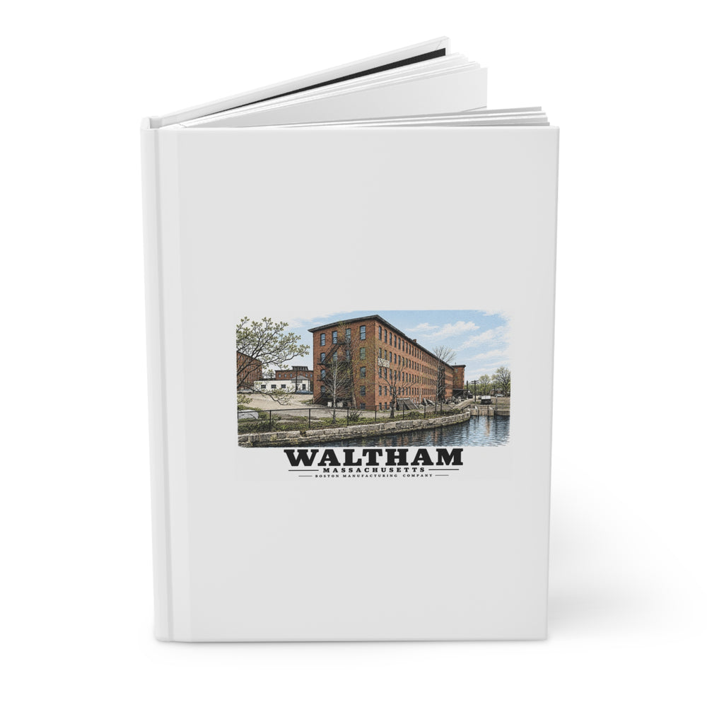 Illustrated Boston Manufacturing Company in Waltham on matte hardcover journal