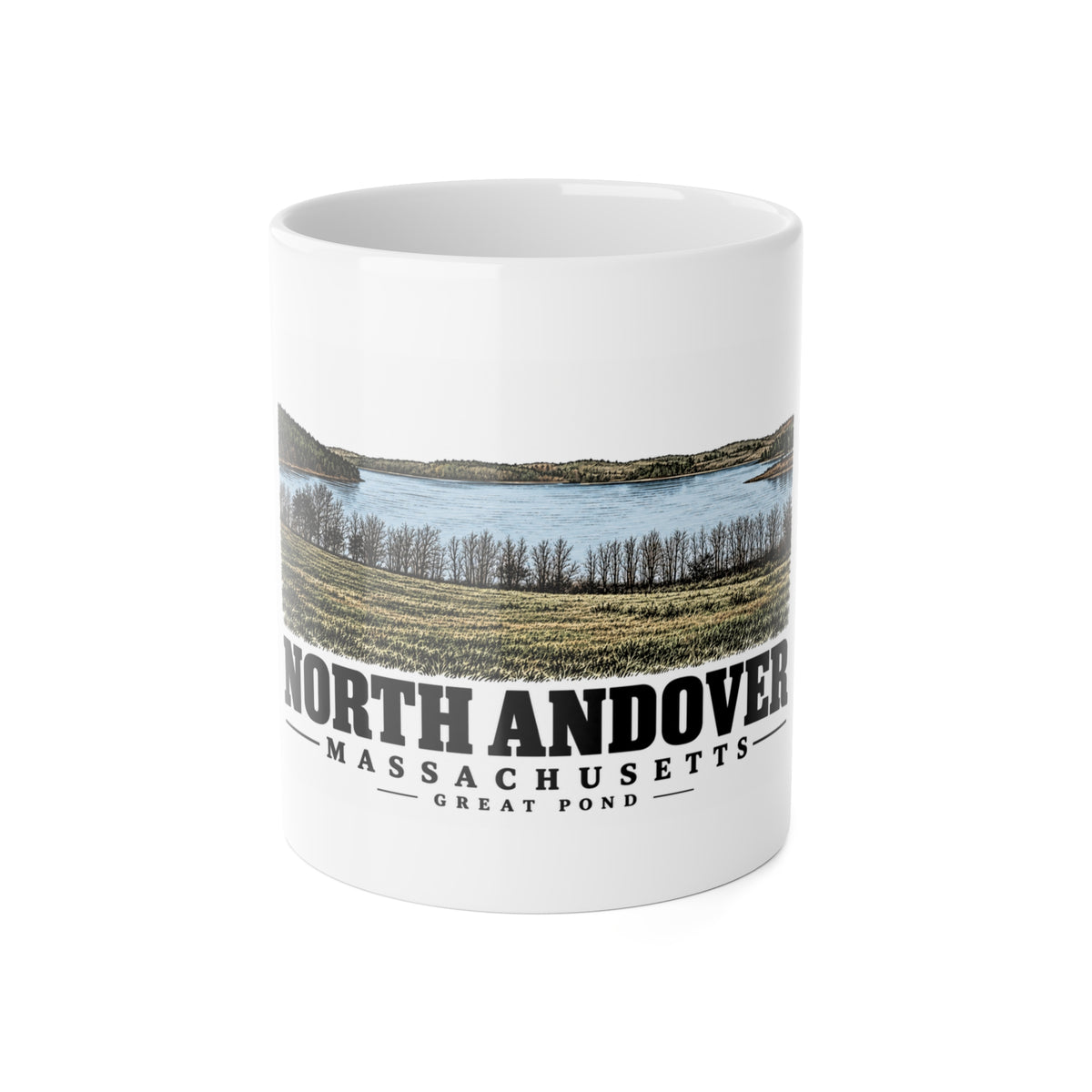 North Andover View of Great Pond, North Andover 11 oz White Ceramic Mug - Merrimack Valley Goods