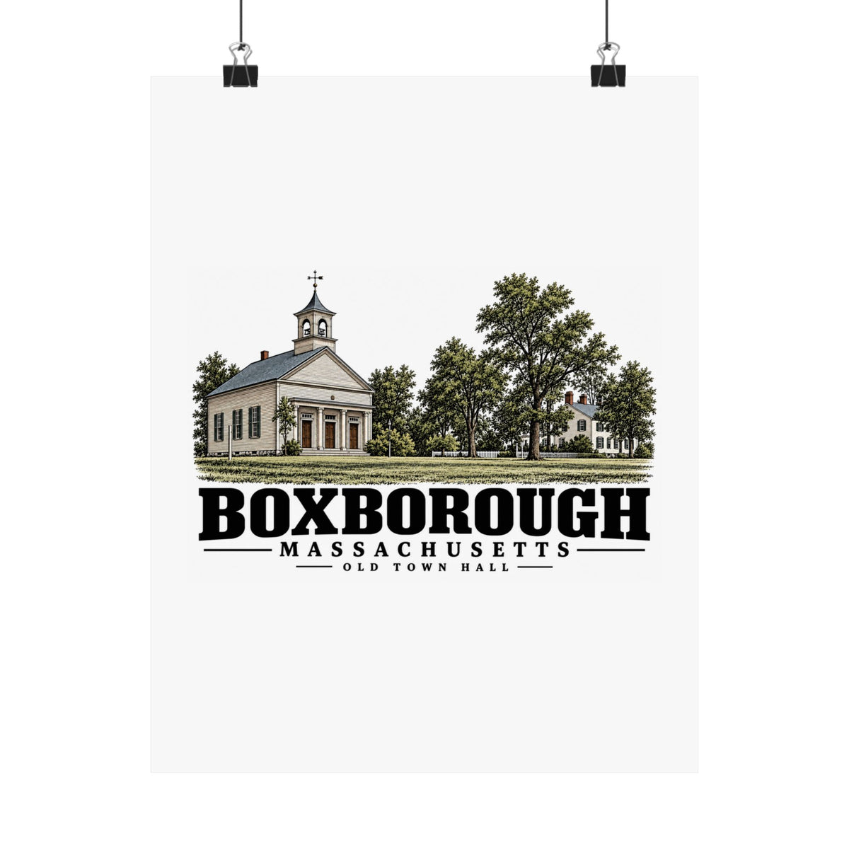 Illustrated Old Town Hall in Boxborough on unframed matte poster