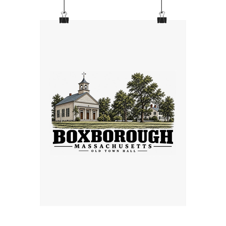 Illustrated Old Town Hall in Boxborough on unframed matte poster