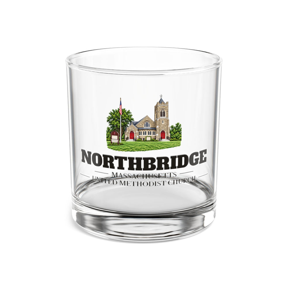 Front view of the Northbridge United Methodist Church artwork printed on a clear 10 oz rocks glass