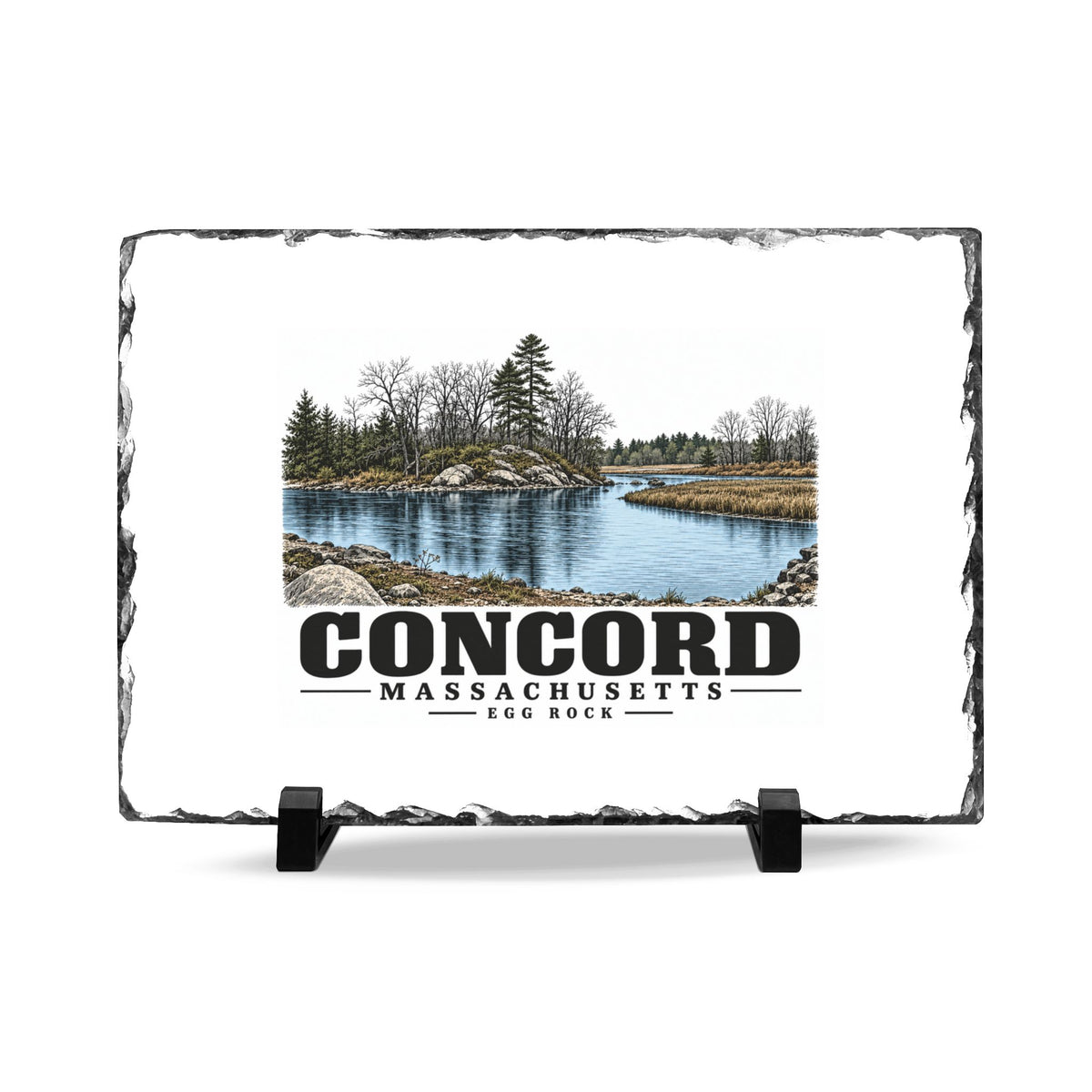 Illustrated Egg Rock in Concord on slate desk plaque