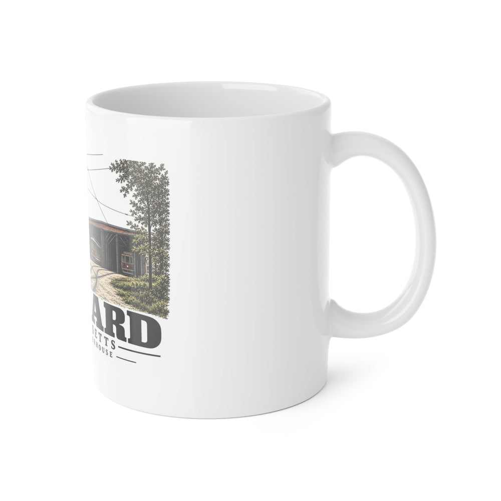 Illustrated Car Barn & Powerhouse in Maynard on ceramic mug
