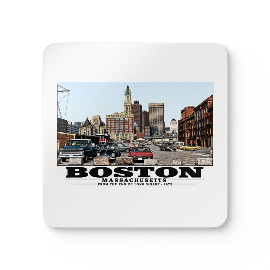 From end of Long Wharf Cork Back Coaster Set - Boston Harbor