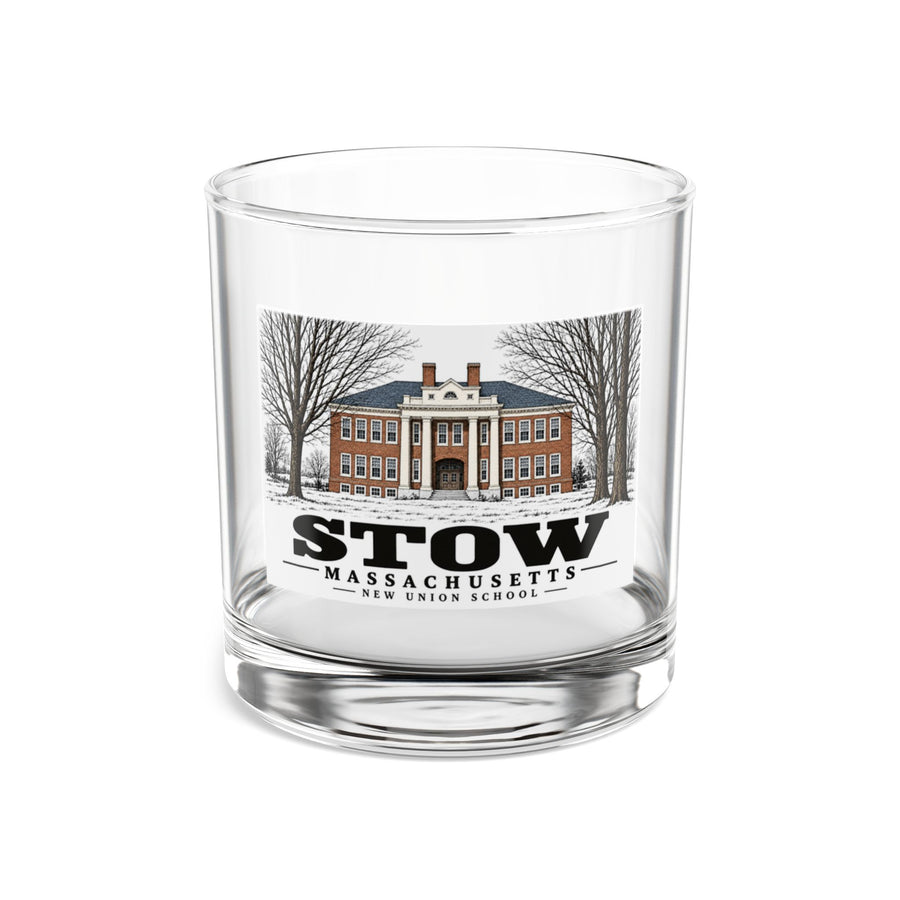 Illustrated New Union School in Stow on rocks glass