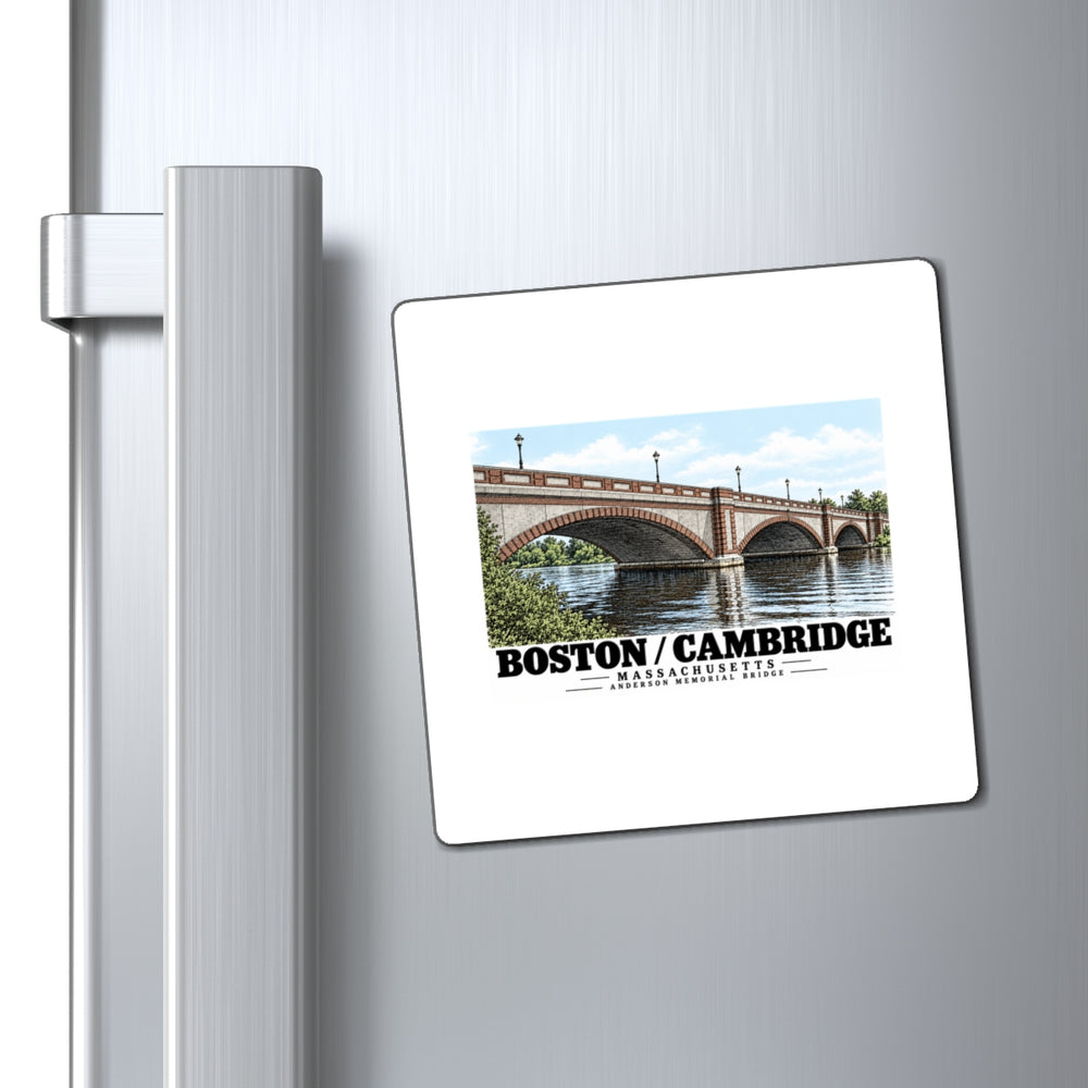 Anderson Memorial Bridge close arch view magnet on a refrigerator beside its handle